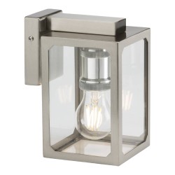IP23 Wall Lantern in Brushed Chrome and Clear Glass Diffuser using E27/ES max. 40W lamp, Knightsbridge LANTSS
