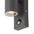 Black Up-and-Down Outdoor Wall Light IP44 with PIR Sensor using 2x GU10 LED Lamps