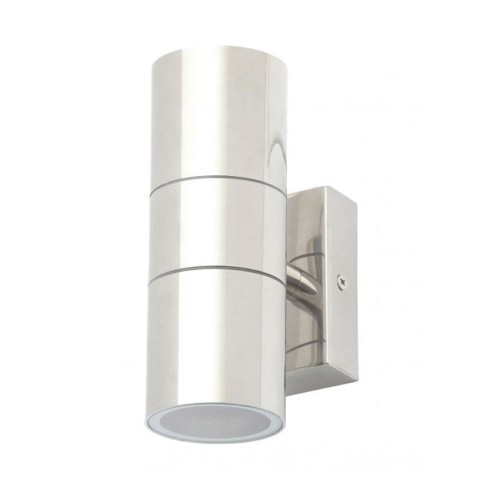 IP44 Up and Down Wall Light in Polished Stainless Steel 2 x GU10 Lamps for Outdoor Lighting
