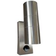 IP44 Up and Down Wall Light in Stainless Steel with PIR, 2 x GU10 LED Lamps for Outdoor Lighting