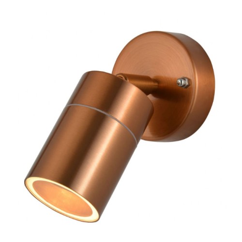 IP44 Adjustable Single Wall Spotlight in Copper for Exterior Lighting GU10 LED Lamp