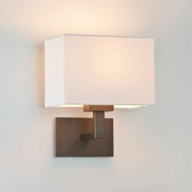 Connaught Bronze Wall Light with Rectangular White Fabric Shade IP20 using 1 x 7W LED Golf Ball E14/SES, Astro 1099004