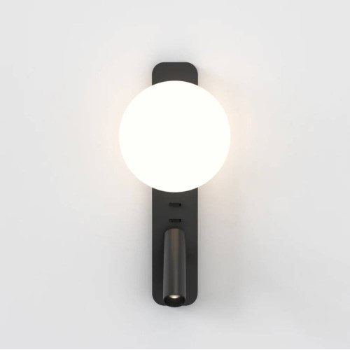 Zeppo Reader Wall Light Matt Black with Glass Diffuser IP20 using 1x3.5W LED G9 and 4.1W LED reader, Astro 1176009