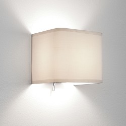 Ashino Square Switched Wall Lamp with White Fabric Shade 7W LED E14/SES IP20 Dimmable Astro 1166001
