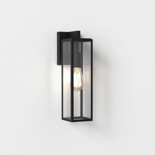 Harvard Lantern Wall Light in Textured Black with Clear Glass Diffuser IP44 E27, Astro 1402011