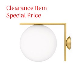 Clearance Item - Flos iC C/W2 Brass Wall or Ceiling Lamp with 30cm Opal Diffuser design Michael Anastassiades
