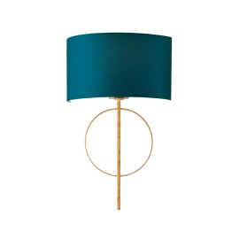 Molly Antique Gold Hoop Wall Light with Teal Fabric Shade using 1x E27/ES LED Lamp