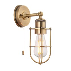 Cajy Switched Wall Lamp IP44 in Antique Brass using 1x E27/ES LED Lamp with Protective Cage