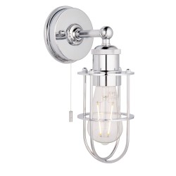 Cajy Switched Wall Lamp IP44 in Polished Chrome using 1x E27/ES LED Lamp with Protective Cage
