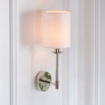 Cordy Polished Nickel Wall Lamp with White Fabric Cylinder Shade using 1x E14/SES LED Lamp