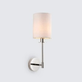 Cordy Polished Nickel Wall Lamp with White Fabric Cylinder Shade using 1x E14/SES LED Lamp