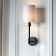 Cordy Matt Black Wall Lamp with White Fabric Cylinder Shade using 1x E14/SES LED Lamp