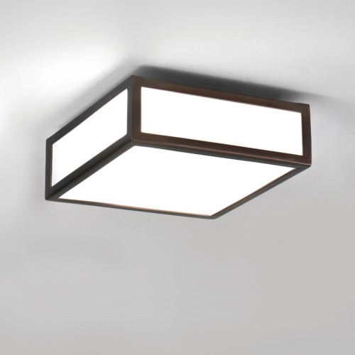 Mashiko 200 Square Bathroom Ceiling Light IP44 in Bronze with White Diffuser using 1 x LED E27/ES Lamp Dimmable Astro 1121056