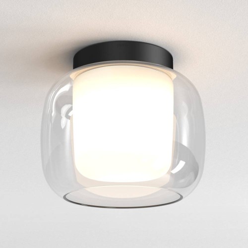 Aquina Ceiling 240 Bathroom Light in Matt Black with Blown Glass Diffuser IP44 rated 1xE27/ES 12W max LED Astro Lighting 1450009