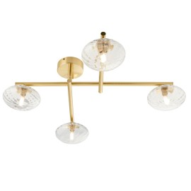 Pomy Semi-Flush Bathroom Ceiling Light IP44 Satin Brass with Clear Ribbed Glass Diffusers 4x G9 LED Lamps