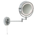 Bathroom Round Mirror with Adjustable Arm and Pull Cord Switch in Polished Chrome