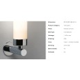 Tube Bathroom Wall Light with Polished Chrome Arm and White Opal Glass Tube Diffuser
