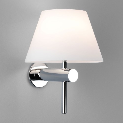 Roma Polished Chrome Bathroom Wall Light with White Conical Shade IP44 G9 40W, Astro 1050001