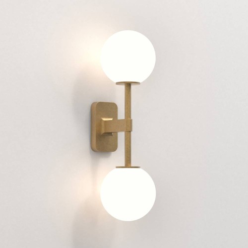 Tacoma Twin Bathroom Wall Lamp in Antique Brass using 2 Globe Shades (not included) and 2 x 3W Max LED G9 IP44 rated, Astro 1429008