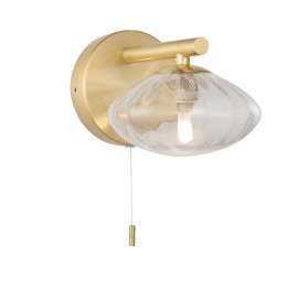 Pomy Switched Bathroom Wall Light IP44 in Satin Brass with Clear Ribbed Glass Diffuser 1x G9 LED