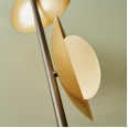 Platoy Gold and Dark Bronze Floor Lamp c/w 3 Dish Lamps and Pebble Shaped Opal Glass Diffuser G9 LED