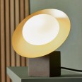 Platoy Gold and Dark Bronze Table Lamp c/w 1 Dish Lamp and Pebble Shaped Opal Glass Diffuser G9 LED