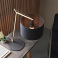 Hosty Table Lamp in Matt Brass with Black Fabric Shade and Exposed Fabric Flex 1x E14/SES Switched