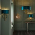 Molly 5 Light Large Pendant Antique Gold Leaf with Teal Satin Fabric Shade using 5x E27/ES LED Lamps