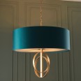 Molly 5 Light Large Pendant Antique Gold Leaf with Teal Satin Fabric Shade using 5x E27/ES LED Lamps