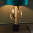 Molly Table Lamp in Antique Gold with Teal Fabric Shade and Black Marble Base 1x E27/ES LED