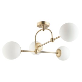 Baly Matt Gold 4 Light Semi-Flush Ceiling Fitting with Opal Glass Diffusers using 5x E14 LED Lamps Dimmable