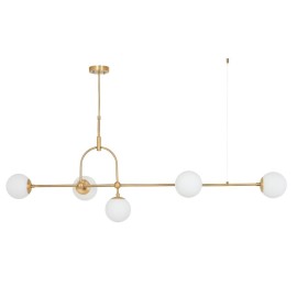 Baly Matt Gold 5 Lights Pendant with Opal Glass Diffusers Adjustable Stem using 5x E14 LED Lamps Dimmable