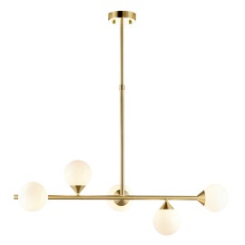 Goly Satin Brass 5 Lights Pendant with Smokey Mirror Glass Diffusers using 4x G9 LED Lamps Dimmable