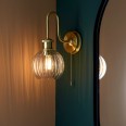 Mily Satin Brass Arched Bathroom Wall Lamp IP44 with Clear Ribbed Glass Shade Switched 1x E27 LED Lamp