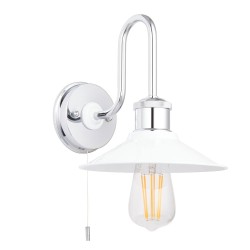 Tily Polished Chrome with White Shade Fisherman Wall Lamp IP44 Switched using 1x E27 LED Filament Lamp