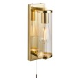 Vily Satin Brass Bathroom Wall Light with Ribbed Glass Cylinder Shade IP44 Switched using 1x E27 Filament LED