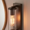Vily Bronze Bathroom Wall Light with Ribbed Glass Cylinder Shade IP44 Switched using 1x E27 Filament LED