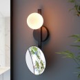 Dily Black Bathroom Wall Light with Switch, Round Mirror and Sphere Glass Shade using 1x G9 LED Lamp