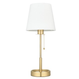 Fordy Satin Brass Table Lamp with Vintage White Tapered Shade and Pull Cord 1x E27/ES LED