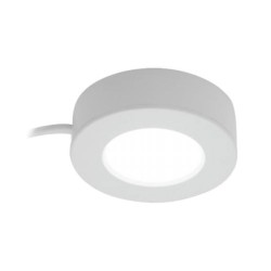 2.5W Under Cabinet Round LED Light 3000K 150lm Dimmable in White with 2m Prewired Cable