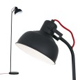 Larry Matt Black Curved Floor Lamp with Red Flex using a E14/SES Lamp with Switch on Cord