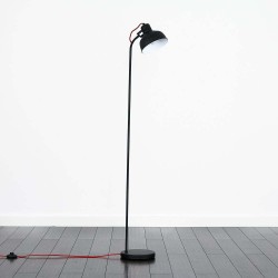 Larry Matt Black Curved Floor Lamp with Red Flex using a E14/SES Lamp with Switch on Cord