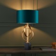 Molly Table Lamp in Antique Gold with Teal Fabric Shade and Black Marble Base 1x E27/ES LED