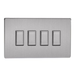 4 Gang Brushed Steel Tactile Touch Control Slave LED Dimmer (Twin Plate) for use with Eclique2 Master on 2-way Circuits