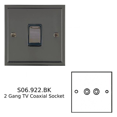 2 Gang TV / Coaxial Non Isolated Socket Black Nickel Elite Stepped Plate with Black Trim