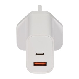 Quick Charge USB A+C Fast Charger 20W 5V-3A in White, Dual Port USB Charger with 13A Plug