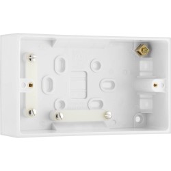2 Gang Mounting Box 45mm Deep White Moulded Square Edge, BG 978 Square Pattress Box for Double Sockets