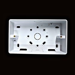 2 Gang White PVC Surface Box Round Corners 32mm Deep with Knockouts, 87mm x 87mm x 32mm