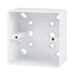 1 Gang 44mm White PVC Surface Box LSF Round Corners with Knockouts, 87mm x 87mm x 44mm