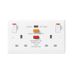 2 Gang 13A RCD Switched Socket Outlet 30mA Trip Current White Moulded Plastic BG Nexus 822RCD-01